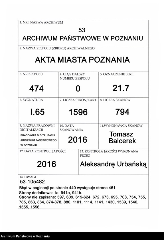 Obraz 1 z jednostki "Protocolon actorum officii consularis Posnaniensis."