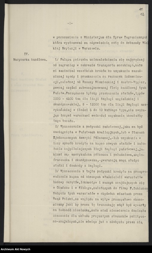 image.from.unit.number "Postulaty w sprawie otrzymania dostępu do morza, utworzenia marynarki wojennej i handlowej. Memoriały, wniosek, notatka, korespondencja"