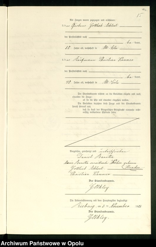 Obraz 18 z jednostki "Heiraths-Neben-Register Standes-Amt Riebnig 1903"