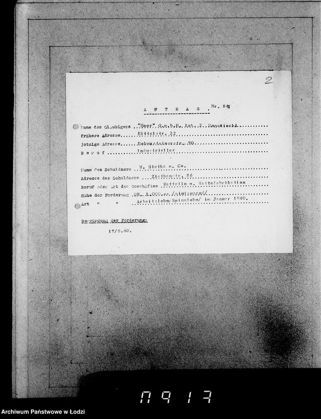 Obraz 6 z jednostki "J.841-860 [Wnioski Żydów z Getta o zwrot należności za prace lub towar wzięty na kredyt]"