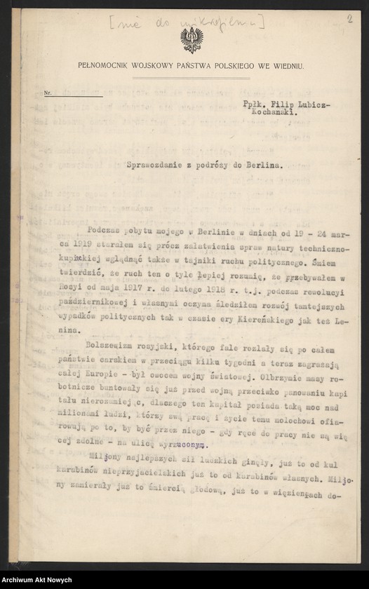 image.from.unit.number "Raporty polityczne, wiadomości różne z Warszawy i Paryża; "Pro Memoria""