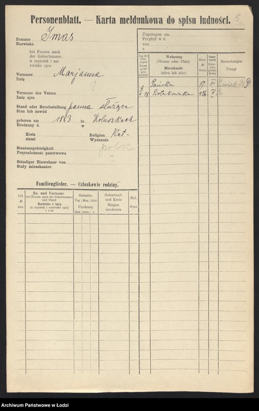 Obraz 7 z jednostki "[Spis ludności Łodzi] Imacki - Iwanowa"