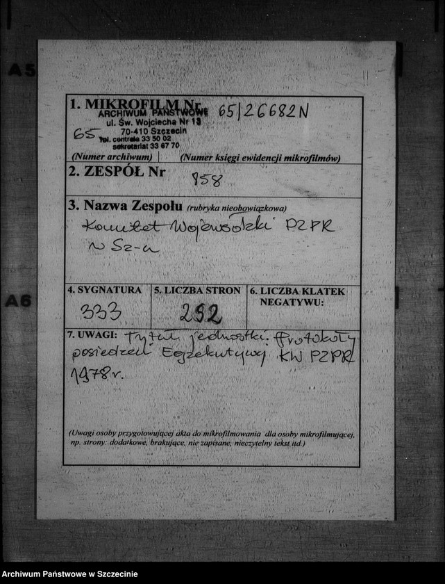 image.from.unit.number "Protokoły posiedzeń Egzekutywy Komitetu Wojewódzkiego Polskiej Zjednoczonej Partii Robotniczej: 16, 30 maja 1978 r."