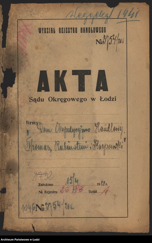 Obraz 2 z jednostki "Dom Ekspedycyjno-Handlowy R. Thomas, D. Rubinstein i D. Karpowski"