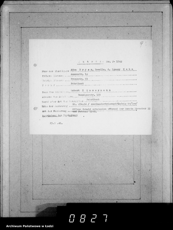 Obraz 13 z jednostki "J 1741-1760 [Wnioski Żydów z Getta o zwrot należności za towar wzięty na kredyt]"