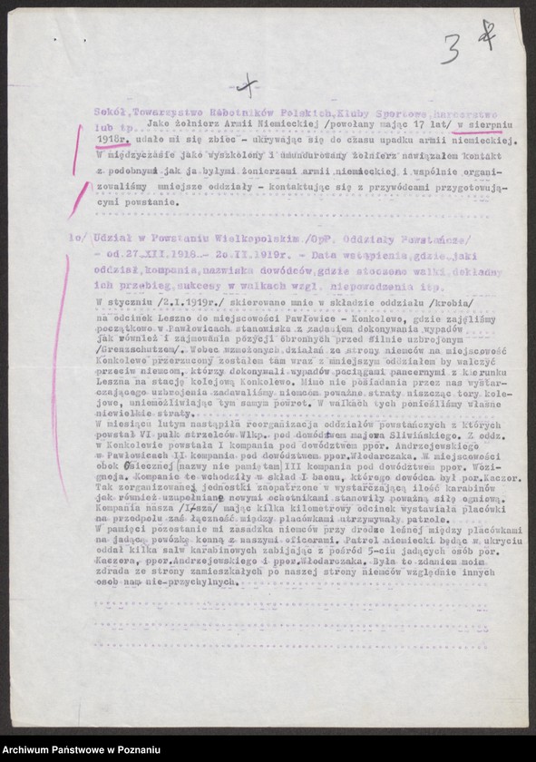 Obraz 13 z jednostki "Ankieta dla weteranów powstania wielkopolskiego zamieszkałych na terenie województwa opolskiego. Część ll."