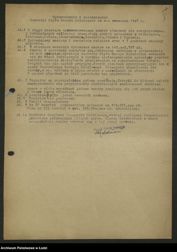 Obraz 10 z jednostki "Zjednoczenie Przemysłu Maszyn Rolniczych; protokół [narady], sprawozdania [z produkcji]"