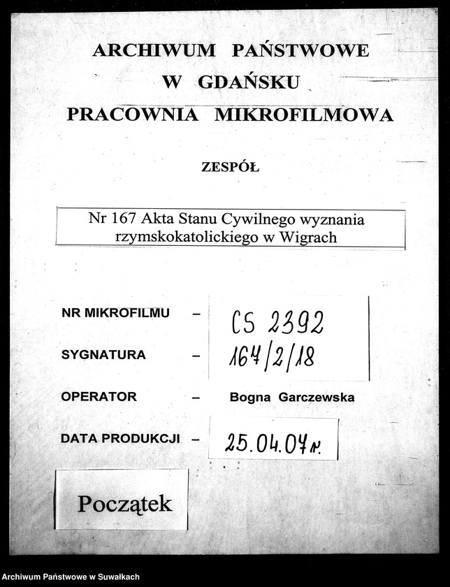 image.from.unit.number "Anneksa do Akt Zaślubionych Parafii Wigierskiey z Roku 1850-go."