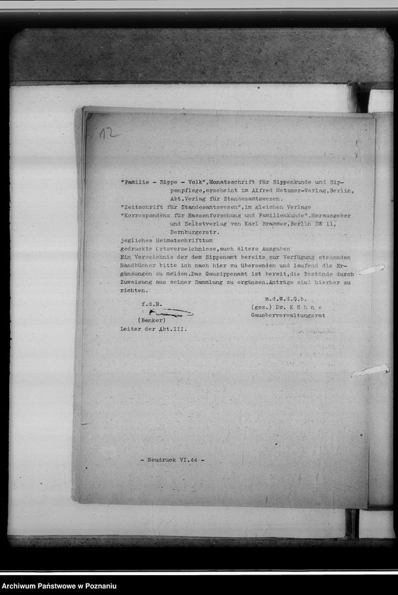 Obraz 16 z jednostki "Mitteilungen an sämtliche Stadt - und Kreissippenämter des Gaues Warthelands"