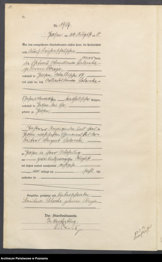 Obraz 16 z jednostki "Księga miejscowa zgonów tom V [Rejestr główny zgonów]"