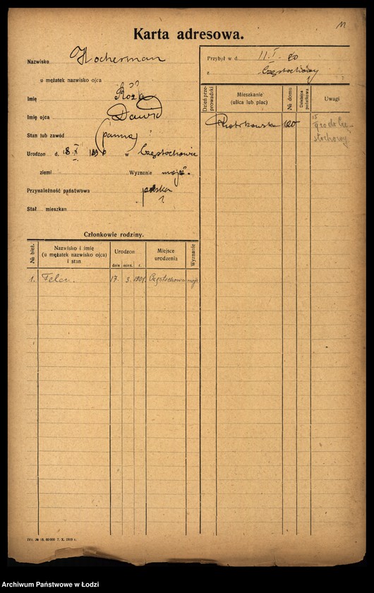 Obraz 13 z jednostki "[Spis ludności Łodzi] Hocherman - Hoferman"