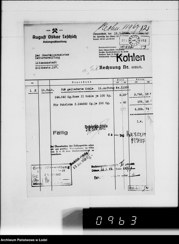 Obraz 17 z jednostki "T. [rachunki za dostawy towarów dla Getta]"