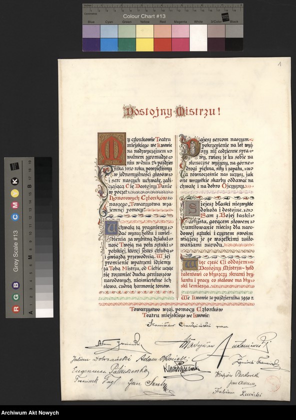 image.from.unit.number "Dyplom honorowego członka Towarzystwa Wzajemnej Pomocy Członków Teatru Miejskiego we Lwowie"