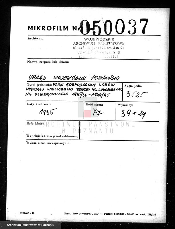 Obraz 2 z jednostki "Plan gospodarczy lasów Wydziału Wielichowo Teresy ks. Lubomirskiej na dziesięciolecie 1935/36-1944/45"