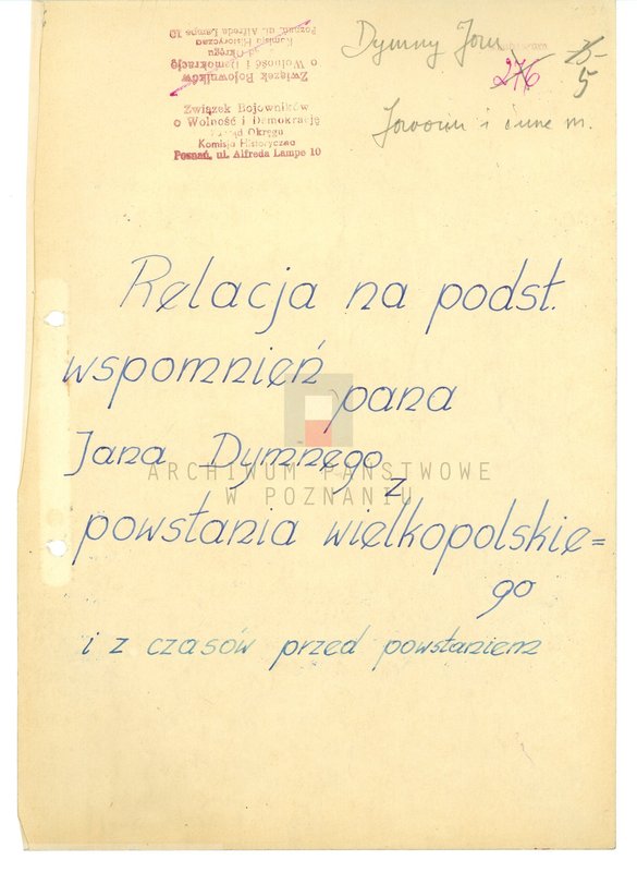 Obraz 14 z jednostki "Relacje i wspomnienia dotyczące powstania wielkopolskiego w Jarocinie i okolicy."