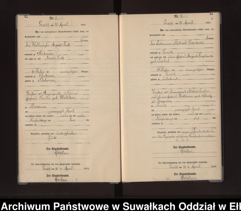 image.from.unit.number "Sterbe-Neben-Register des Königlichen Preussischen Standes-Amtes Gneist Kreis Lötzen"
