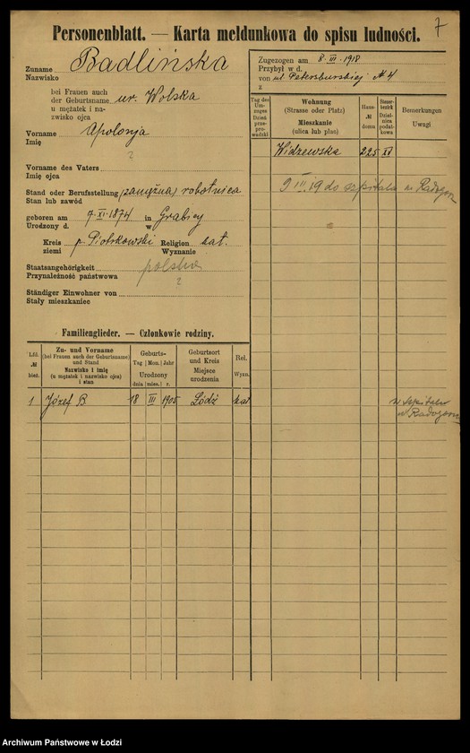 Obraz 9 z jednostki "[Spis ludności Łodzi] Bader - Beierlein"