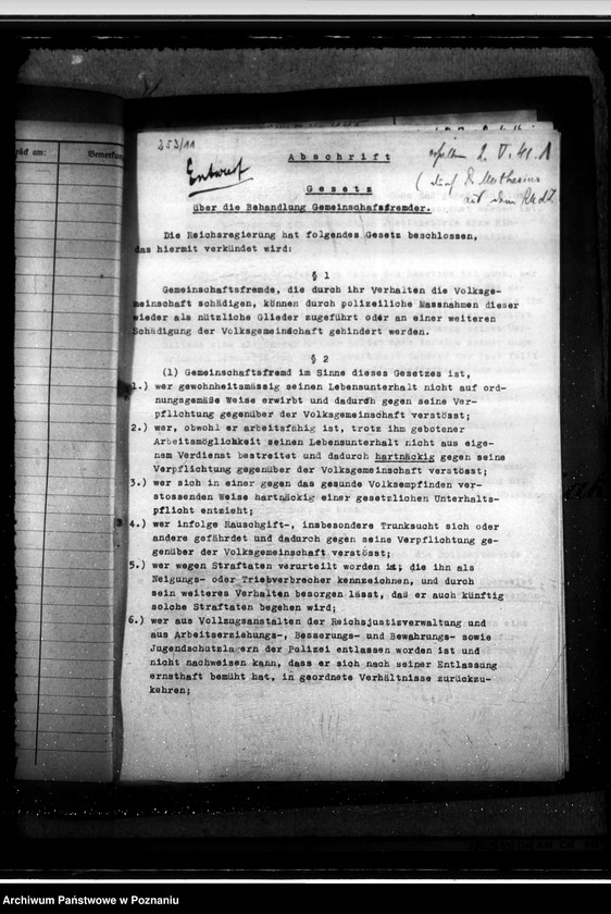 Obraz 5 z jednostki "Gesetz über die Bahandlung der Gemeinschaftsfremden"