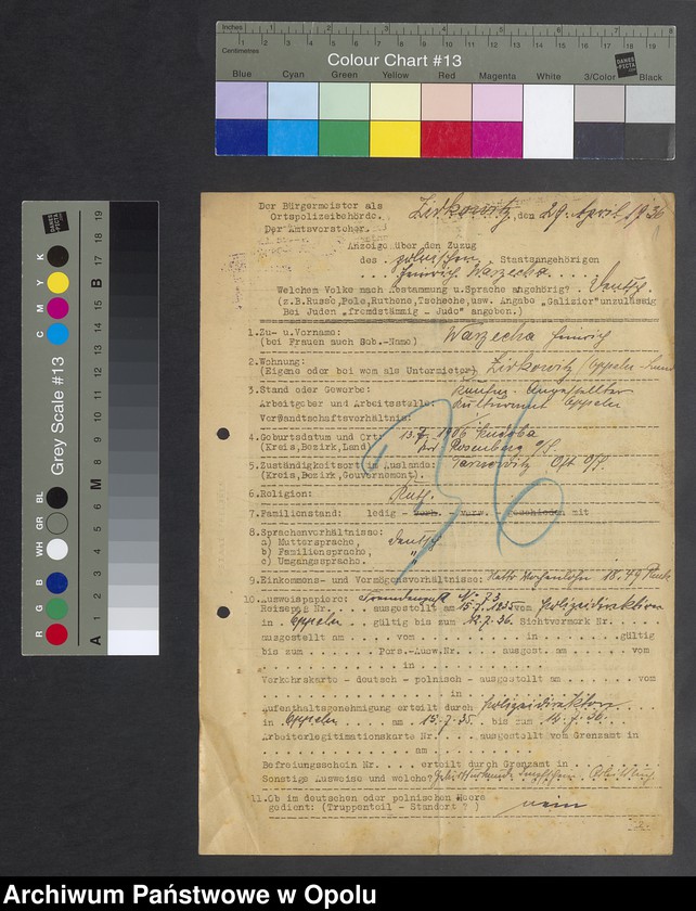 Obraz 3 z jednostki "[Zezwolenie na pobyt - Heinrich Warzecha, ur. 13. 07. 1906 Kudoba pow. oleski]"