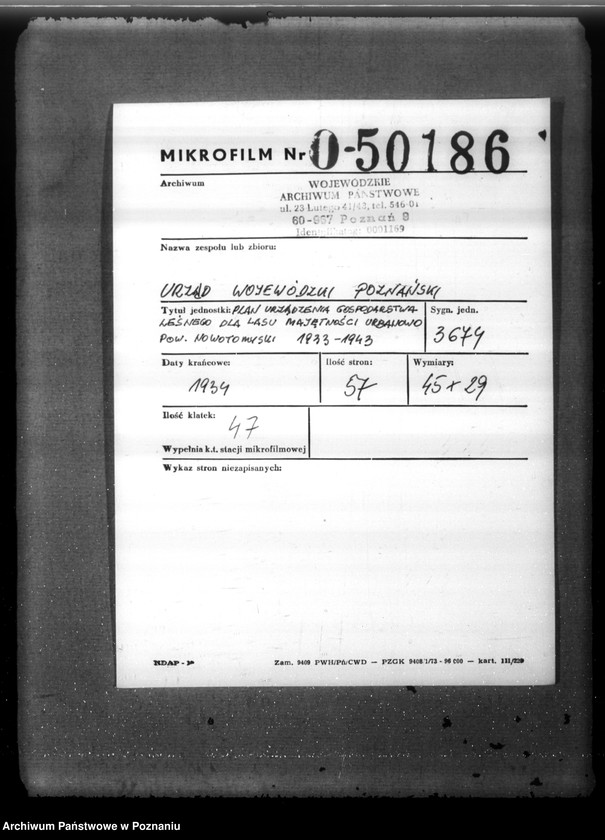 Obraz 2 z jednostki "Plan urządzenia gospodarstwa leśnego dla lasu majętności Urbanowo powiat nowotomyski 1933-1943"