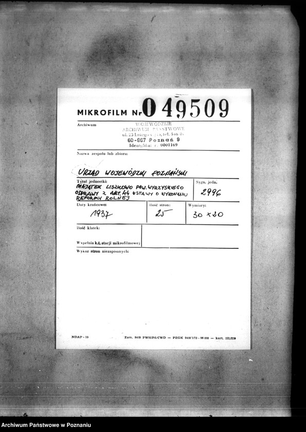 Obraz 2 z jednostki "Majątek Liszkowo powiatu wyrzyskiego odprawy z art.. 44 ustawy o wykonaniu reformy rolnej"