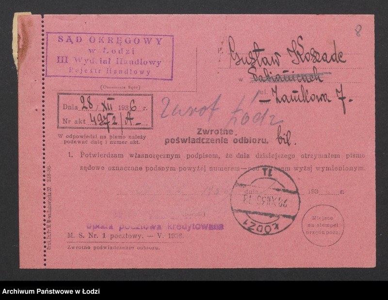 Obraz 10 z jednostki "Gustaw Koszade – kupno i sprzedaż przędzy i odpadków"