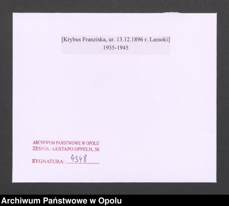 Obraz 2 z jednostki "[Krybus Franziska, ur. 13.12.1896 r. Lassoki]"