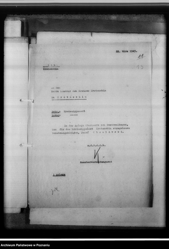 Obraz 17 z jednostki "[Korespondencja w sprawach organizacyjnych, sprawozdanie z działalności Kreissippenamt w Krotoszynie]"