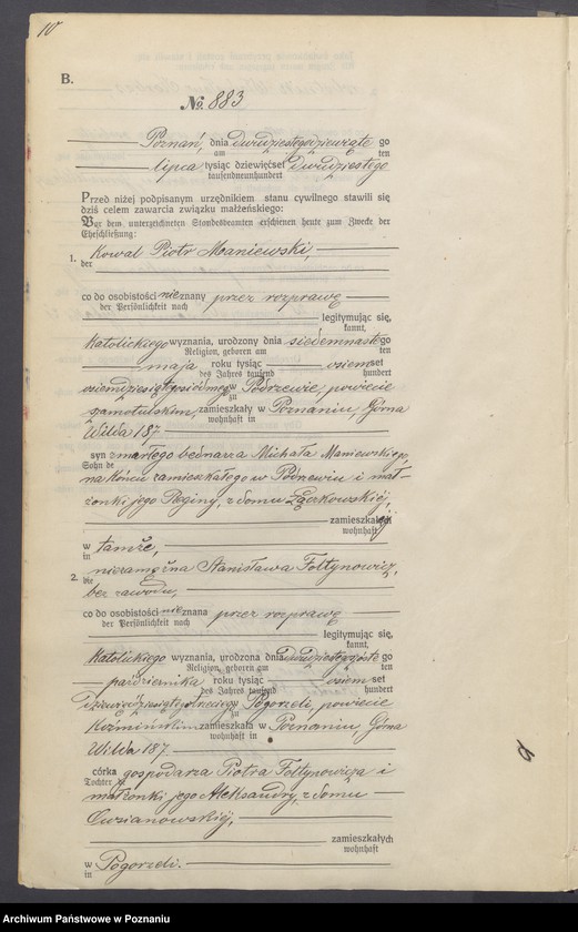 Obraz 12 z jednostki "Księga miejscowa małżeństw tom IV[Rejestr główny małżeństw]"