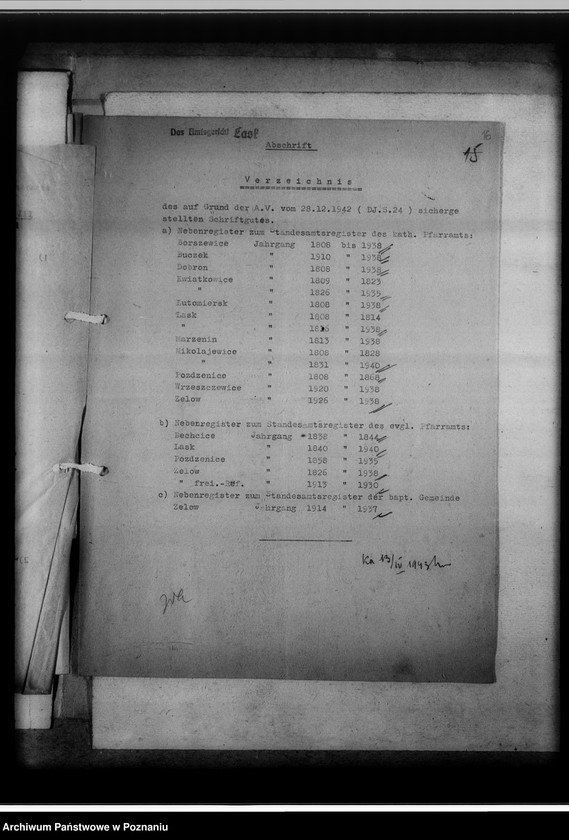 Obraz 20 z jednostki "Register der Juden, Dissidenten und Kirchenbuchduplikate, Pfarrarchive und Kirchenbücher [dotyczy terenu województwa łódzkiego]"