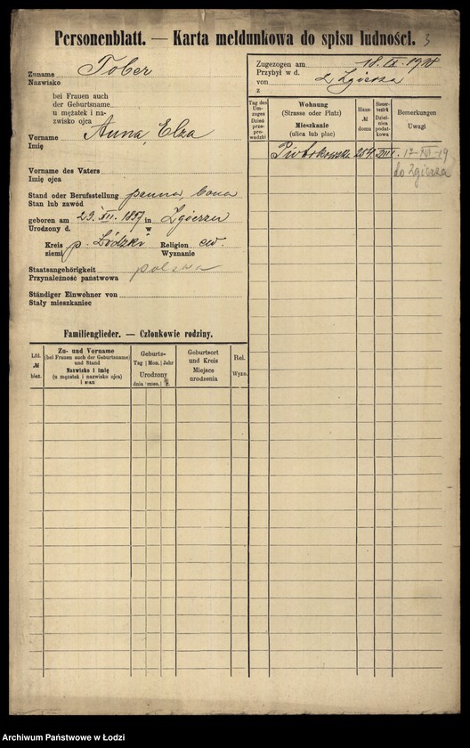 Obraz 5 z jednostki "[Spis ludności Łodzi] Tober - Tomański"
