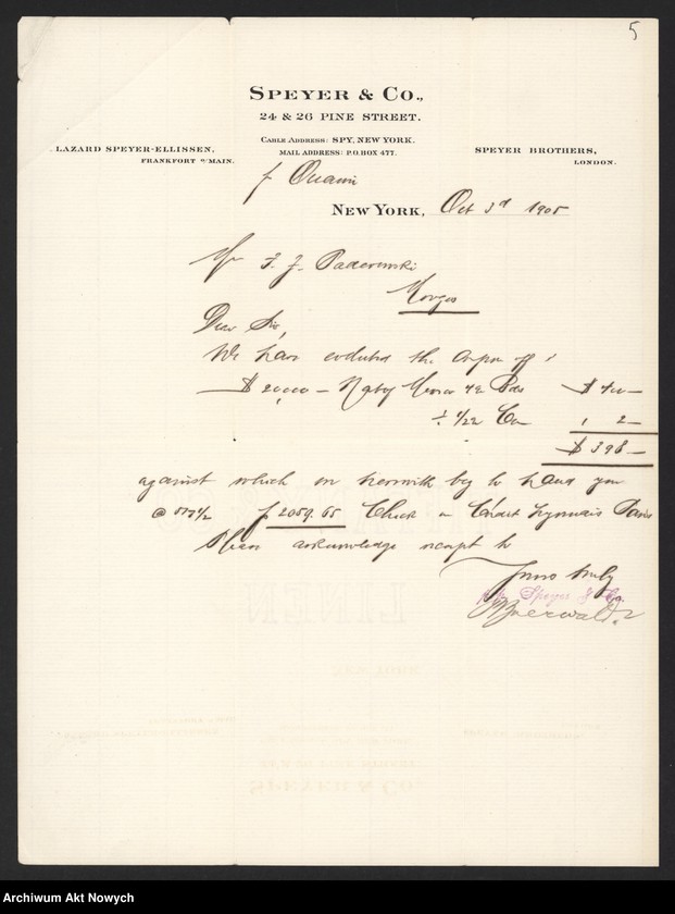 image.from.unit.number "Spyer and Co. (New York) Korespondencja, zestawienia"
