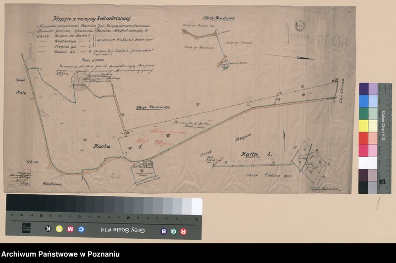 image.from.unit "Kopia z mapy katastralnej. Nazwisko właściciela Radolin Jan Hugo posiadacz fideikomisu obręb Radlin dwór karta nr 1, Radlinek gmina karta nr 1, Stęgosz gmina karta nr 1, Radlin dwór karta nr 2; -Ks. wieczysta tom II k. nr 1. "Radlin dobra" art. matrykuły 8; -Ks.wieczysta tom I nr 1 "Jarocin dobra" art. matrykuły 1"