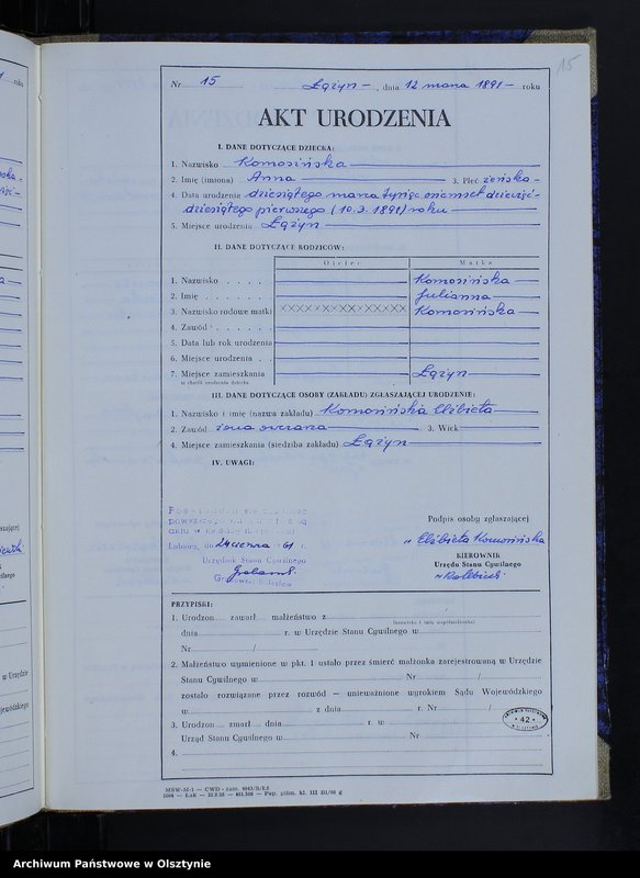 image.from.unit.number "Ksiega urodzeń Nr 1 - 83 /przepisana w języku polskim z oryginału niemieckiego w dniach  24.06.-27.06 1961/"
