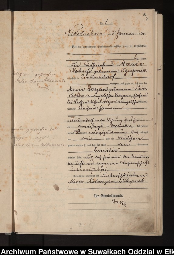 image.from.unit.number "Geburts-Haupt-Register des Königlichen Preussischen Standes-Amtes Nicolaiken Kreis Sensburg"
