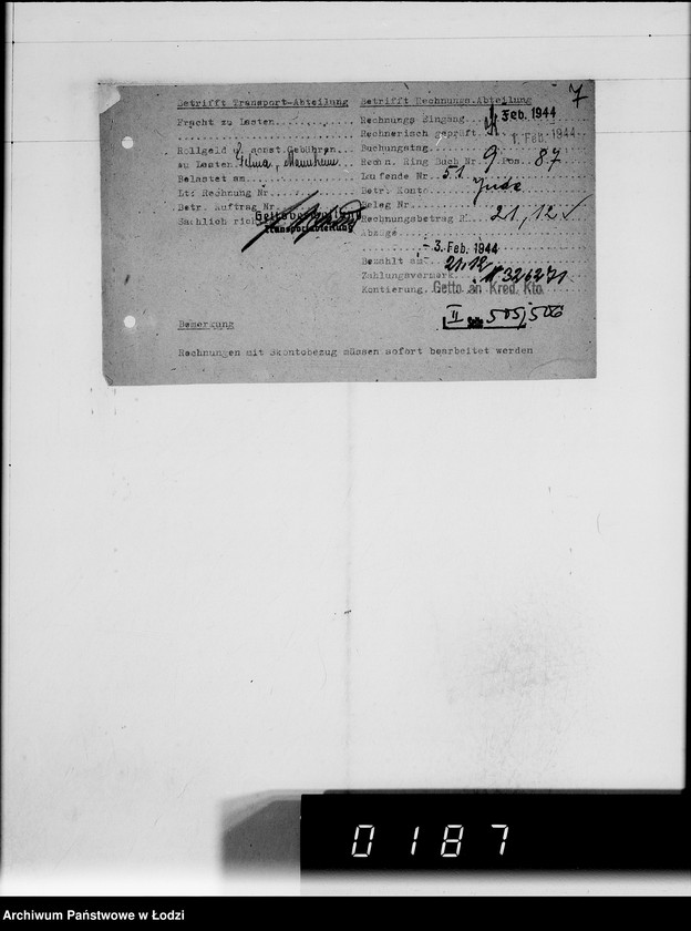 Obraz 11 z jednostki "Schenker u.Co [rachunki za dostawy towarów do Getta]"