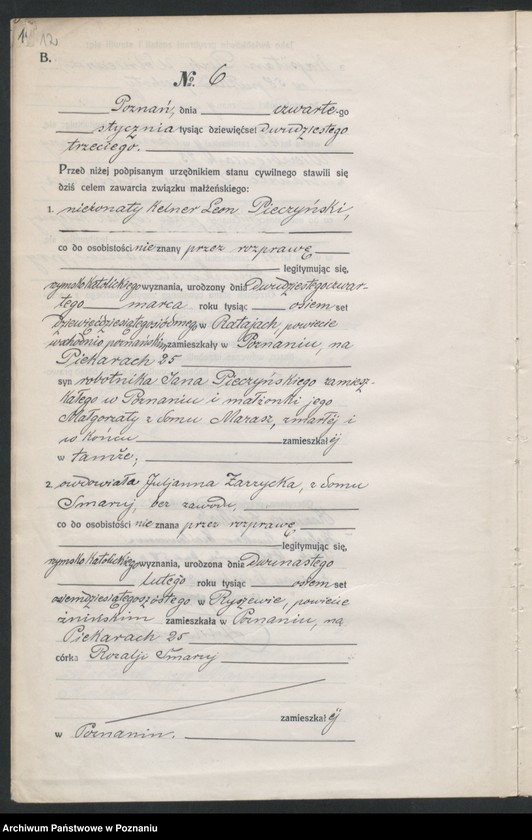 Obraz 14 z jednostki "Księga miejscowa małżeństw tom I [Rejestr główny małżeństw]"