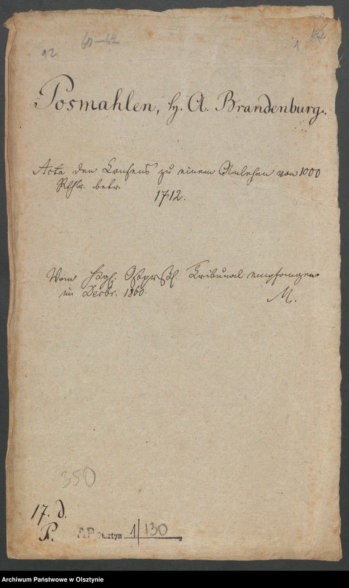 image.from.unit.number "Posmahlen H. [Haupt] A. [Amt] Brandenburg. Acta den Consens zu einem Anlehen von 1000 Rthl. [Reichsthaler]"