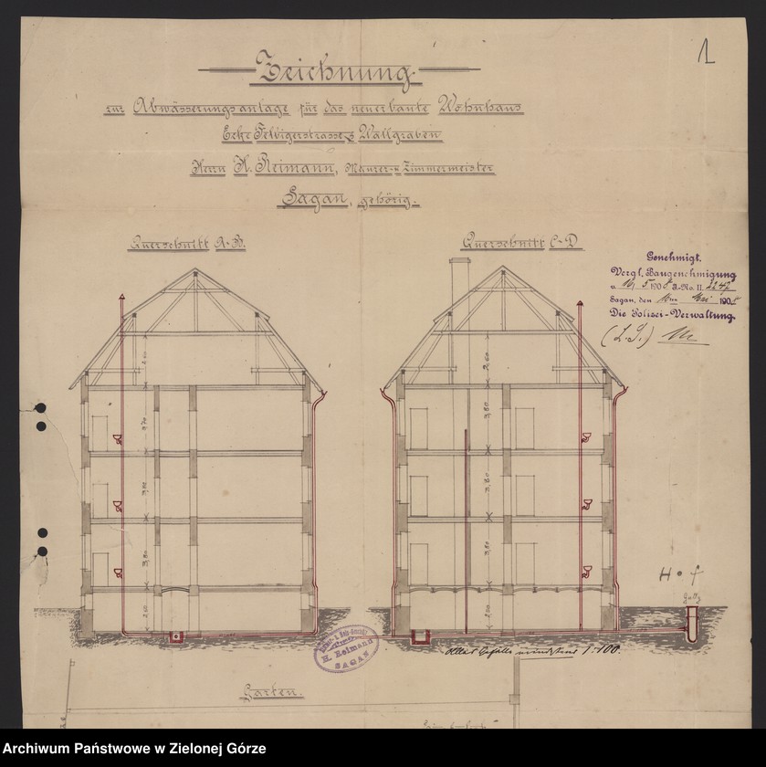 Obraz 6 z jednostki "Felbigerstrasse. Abwässerungsanlage für das neuerbaute Wohnhaus. H. Reimann. "