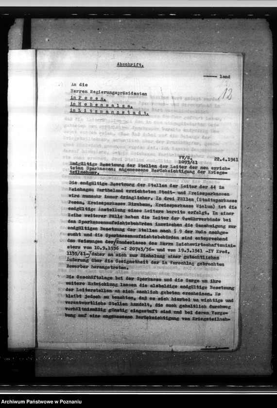 Obraz 16 z jednostki "Besetzung der Stellen in den Sparkassen"