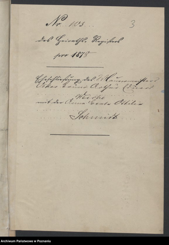 Obraz 5 z jednostki "Die von den Verlobten beigebrachten Urkunden zur Eheschliessung pro 1878"