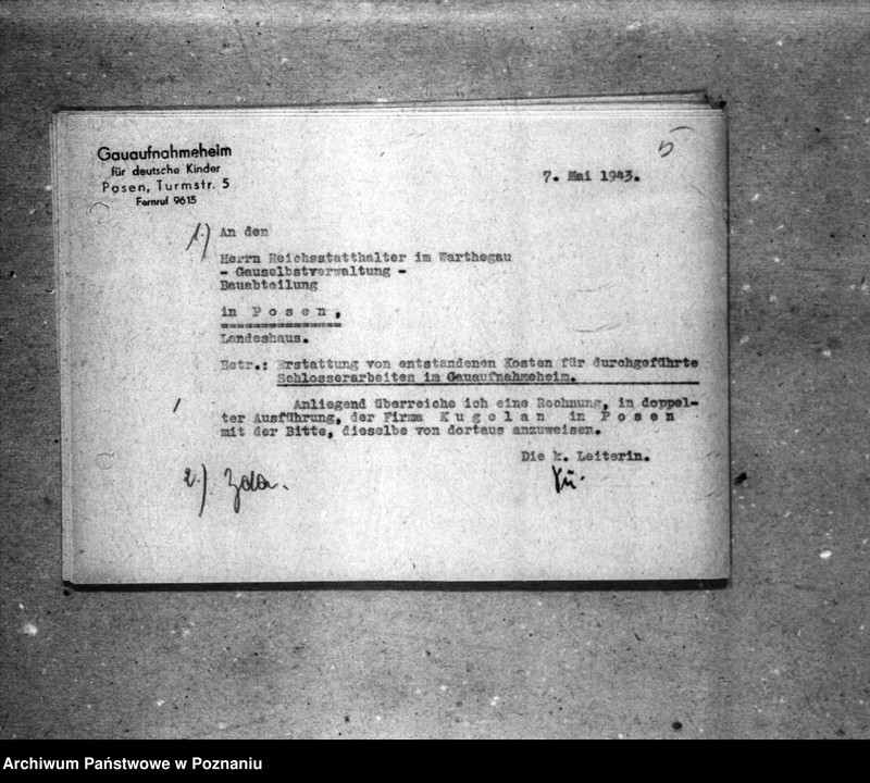 Obraz 9 z jednostki "Schriftwechsel mit der Gauselbsverwaltung vom 1 IV 1943 bis 31 III 1944. [Korespondencja w sprawach finansowych]."