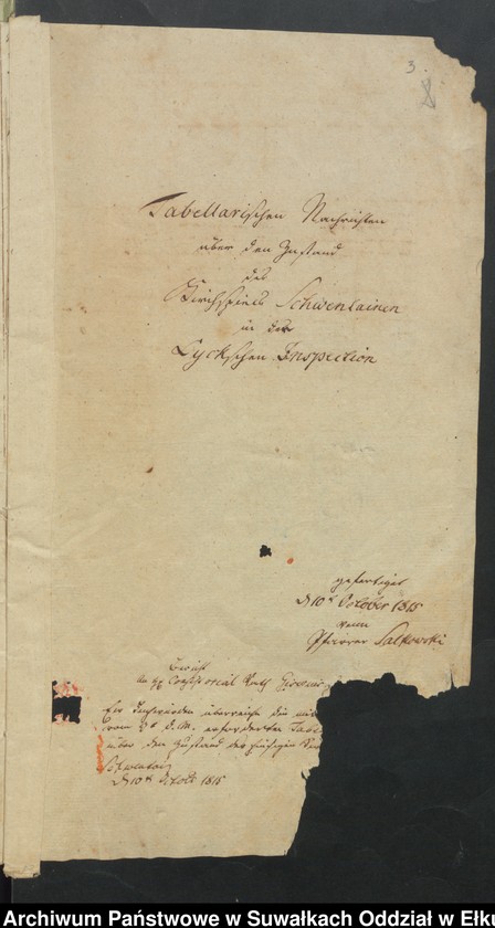 image.from.unit.number "Tabellarichen Nachrichten über den Zustand des Kirchspiels Schwentainen Dom. Amt Polomen in der Lyckschen Inspection"