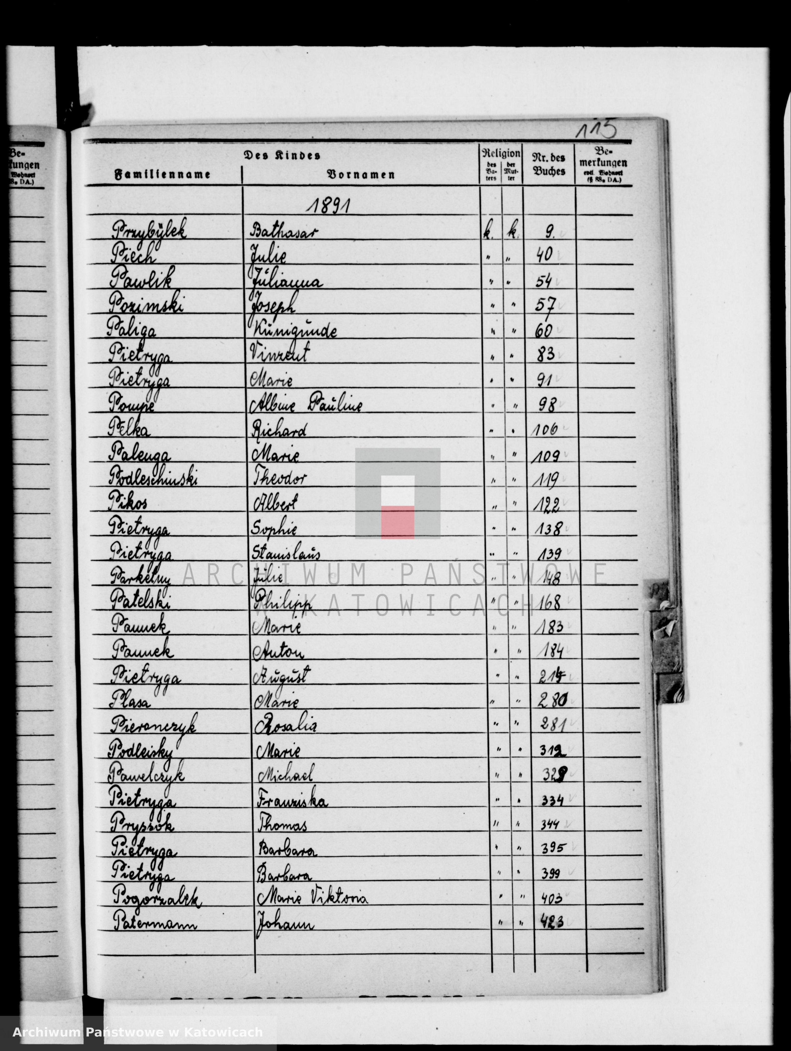 Skan z jednostki: Skorowidz do ksiąg urodzeń za lata 1891-1900