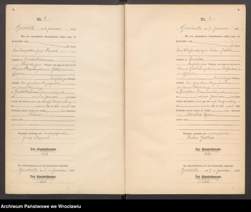 Obraz 5 z jednostki "księga urodzeń Urzędu Stanu Cywilnego w Goszczu (Goschütz) 1898"