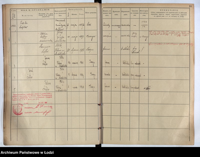 Obraz 15 z jednostki "[Księga ludności stałej m. Łodzi guberni piotrkowskiej nr domu 1133-1140]"