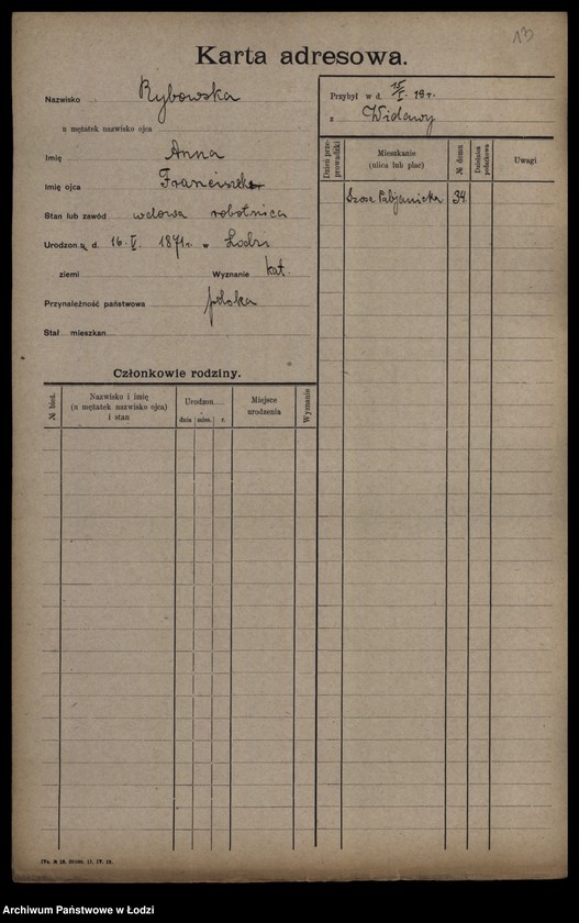 Obraz 15 z jednostki "[Spis ludności Łodzi] Rybka-Rynczkowski"