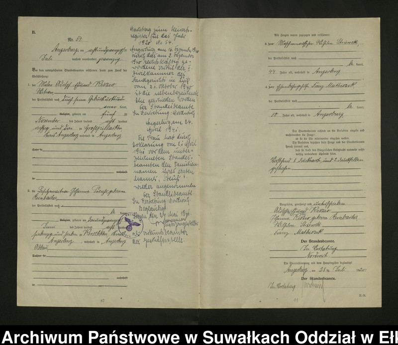 image.from.unit.number "[Heirats - Register (Neben - Register) Standesamt Angerburg einschl. der Bezirke, Gr. Strengeln, Prinowen und Kehlen Kreis Angerburg] No 50 bis 115"