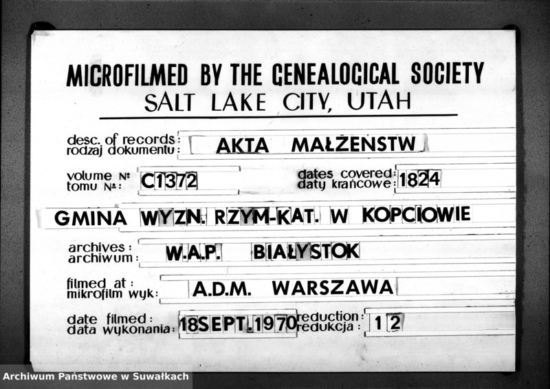 image.from.unit.number "Akta Zaślubionych Stanu Cywilnego Gminy Kopciowskiey na Rok 1824."