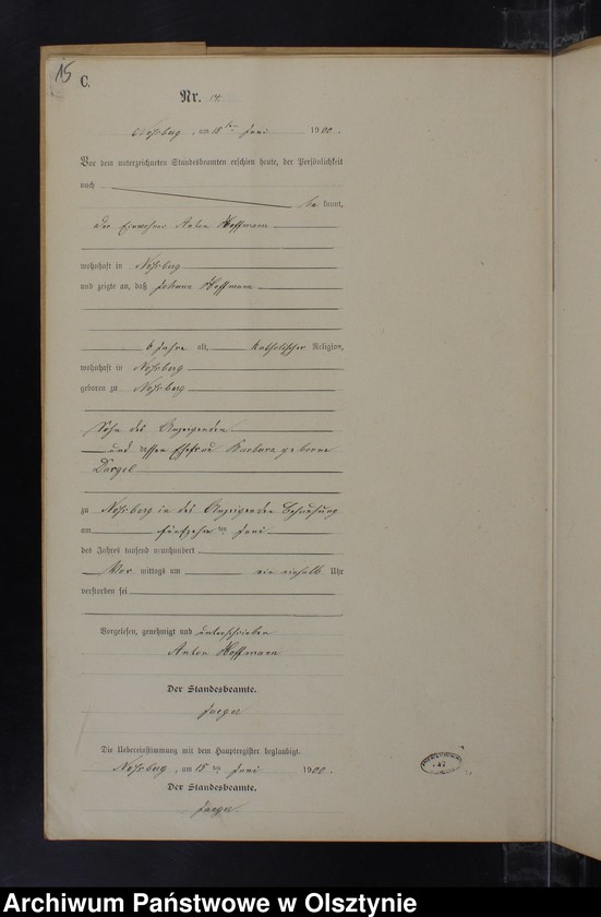 Obraz 17 z jednostki "Sterbe-Neben-Register Nr 1 - 19"